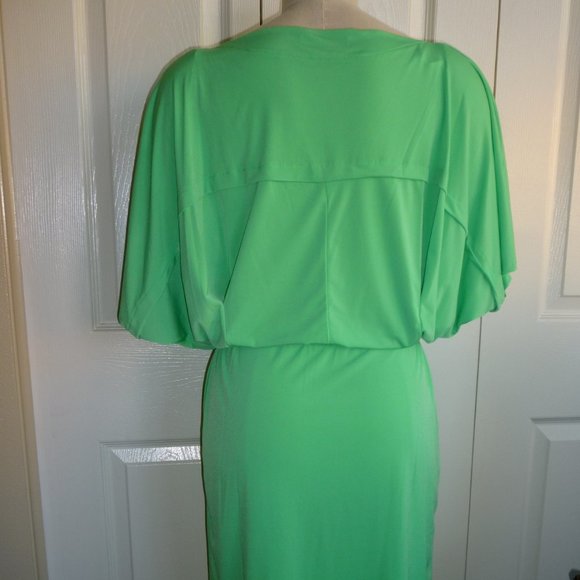 Cold Water Creek: Neon Green/Dolmen Sleeve Dress - Picture 4 of 10
